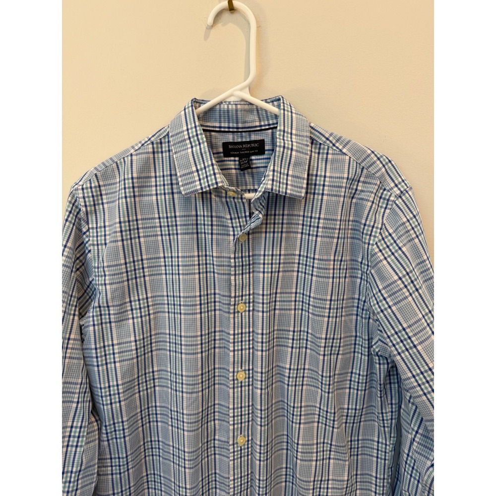 J.Crew Flex Oxford Slim Fit Plaid Button Down Shirt Mens XXL Blue Green White